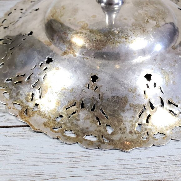 Rosalie Open Compote Wm Rogers 7708 Silver Plated Pierced Floral Pedestal Dish - Picture 8 of 10